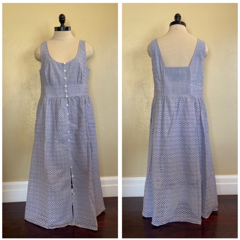 J Crew Button-Front Eyelet Dress Peri Shadow Size 10